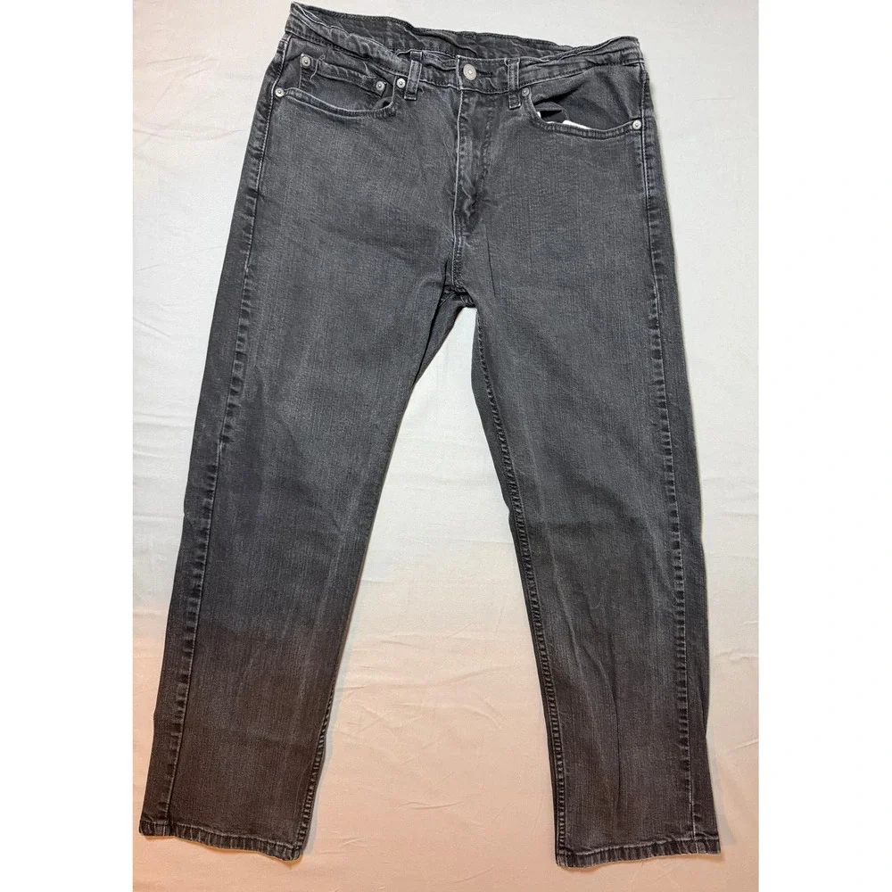 Levis 505 Regular Fit Jeans Mens 34x30 Faded Black Straight Leg Stretch Denim